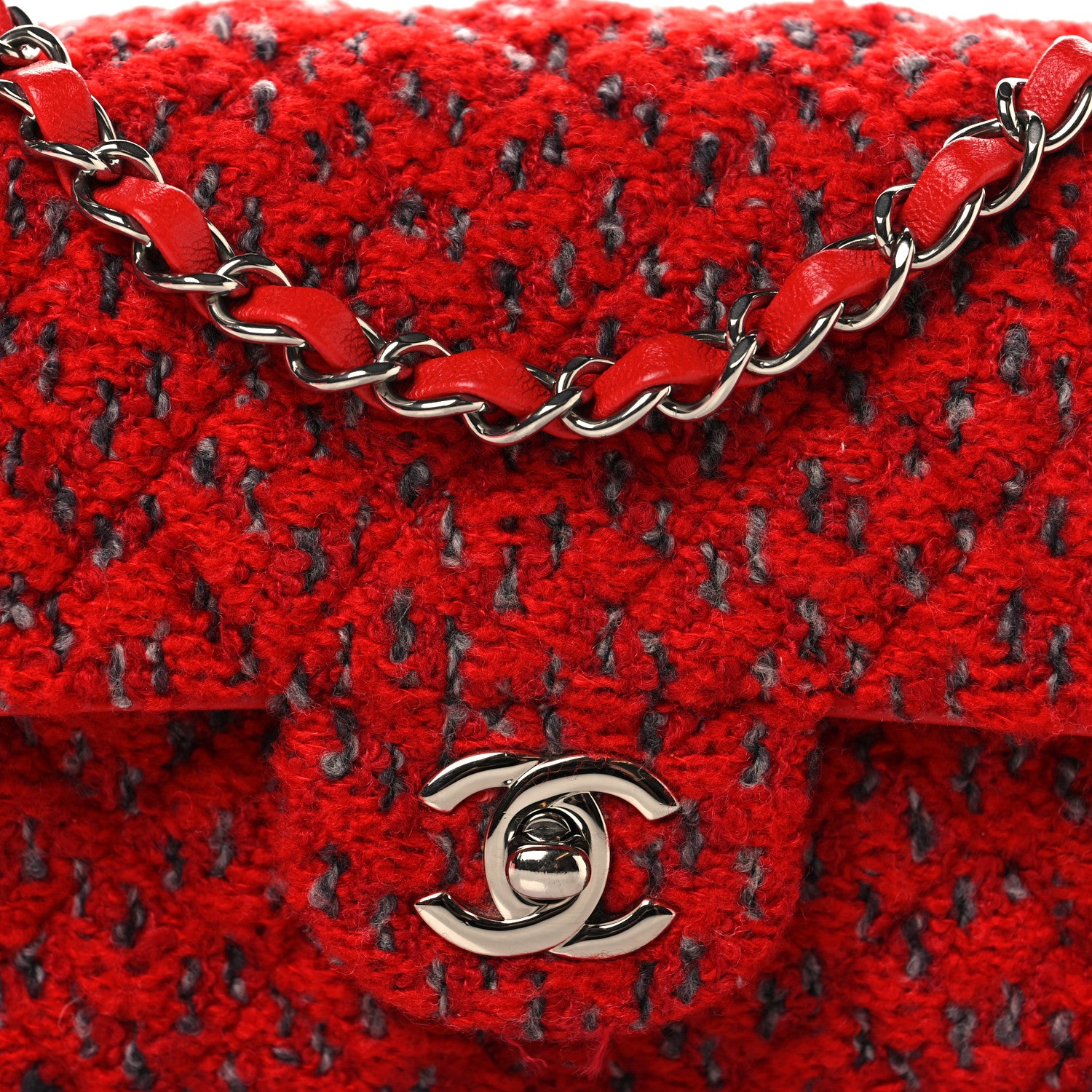 Chanel Tweed Quilted Mini Rectangular Flap Red Grey 8 of 10