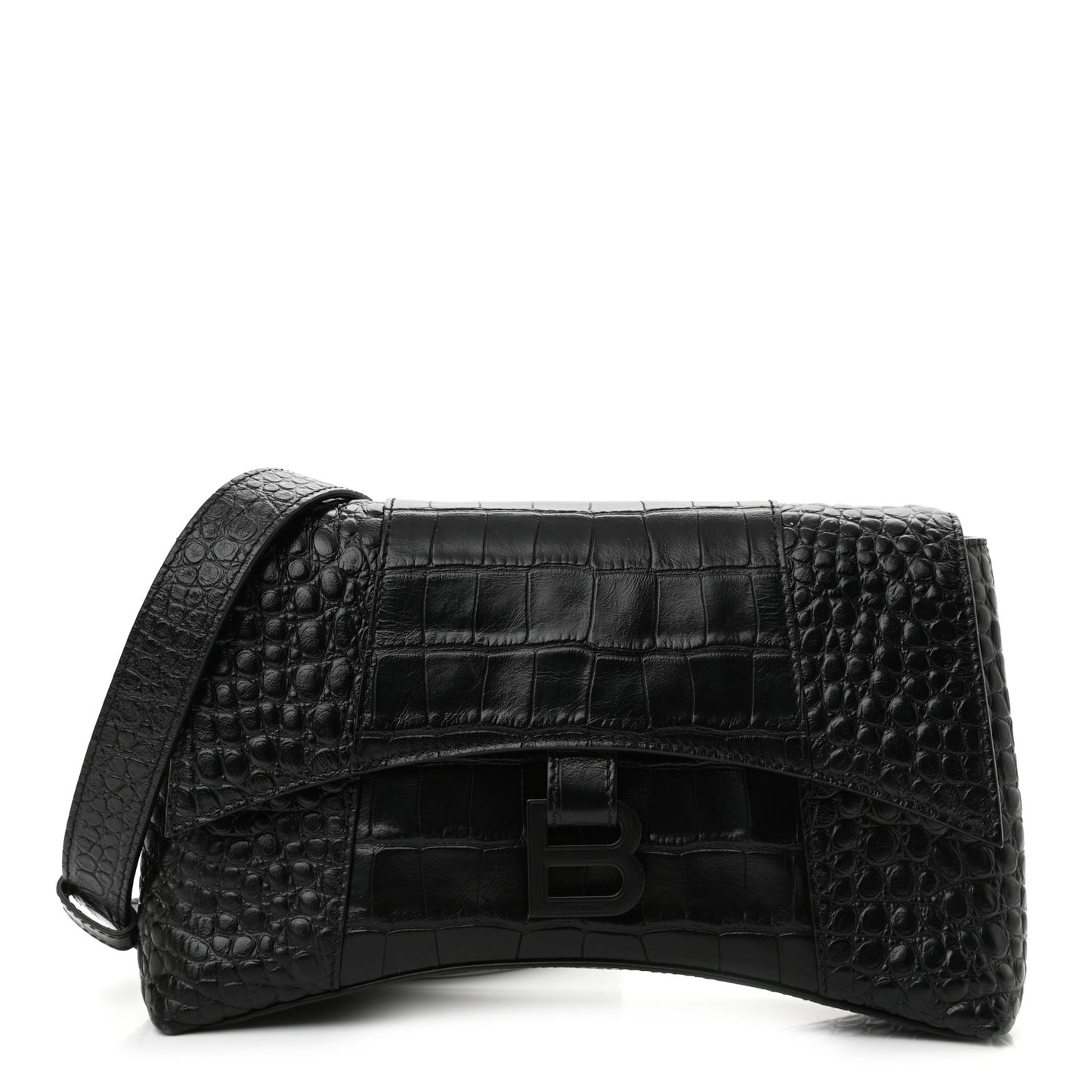 Extra Supple Calfskin Crocodile Embossed Monochrome XS Downtown Shoulder Bag Black
