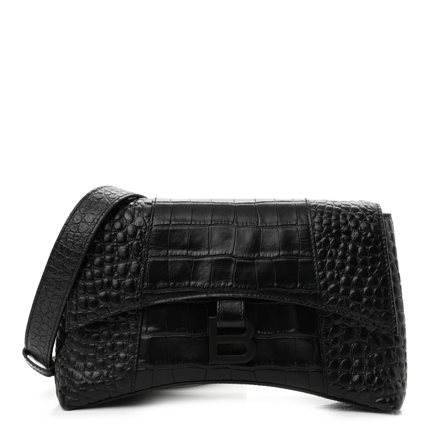 Balenciaga Extra Supple Calfskin Crocodile Embossed Monochrome XS Downtown Shoulder Bag Black 1 of 9