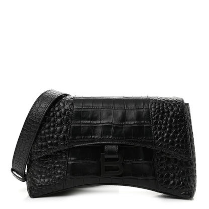 Balenciaga Extra Supple Calfskin Crocodile Embossed Monochrome XS Downtown Shoulder Bag Black 1 of 9
