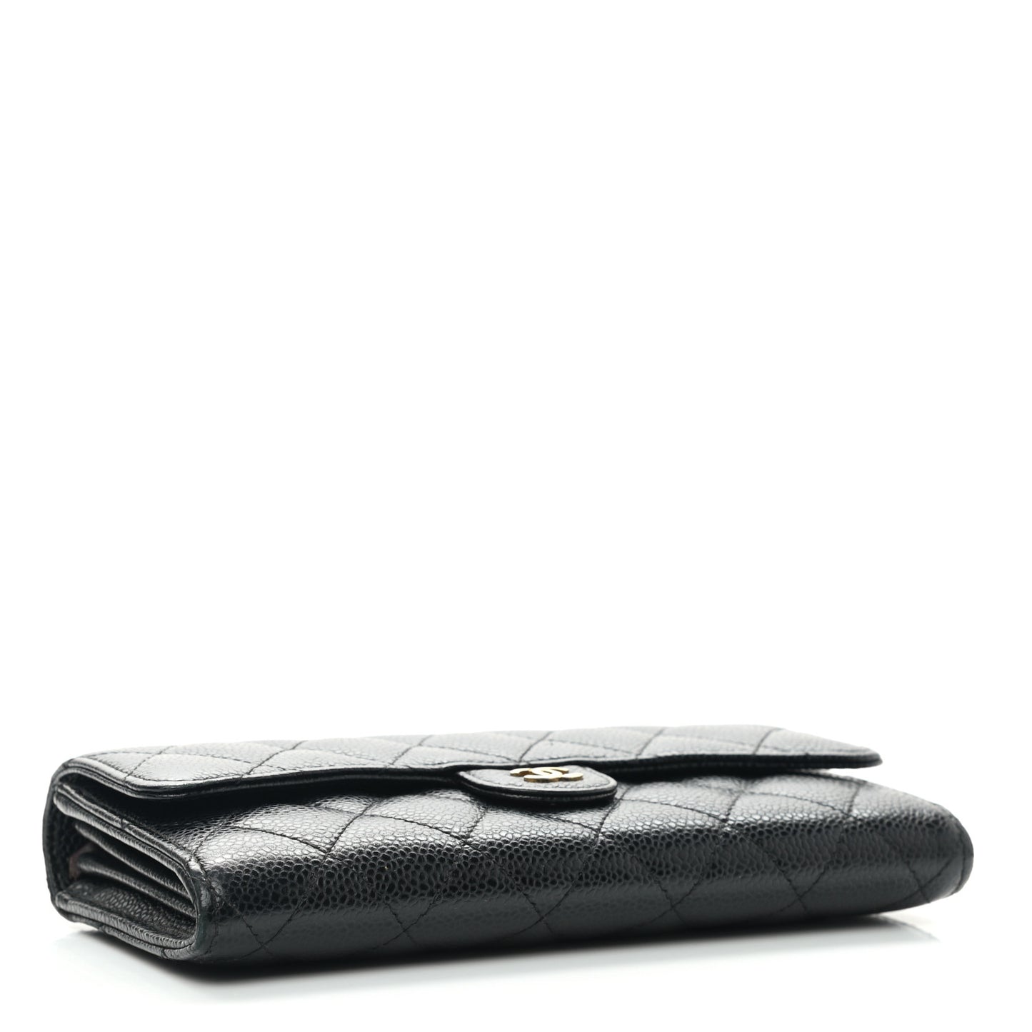 Caviar Quilted Large Gusset Flap Wallet Black