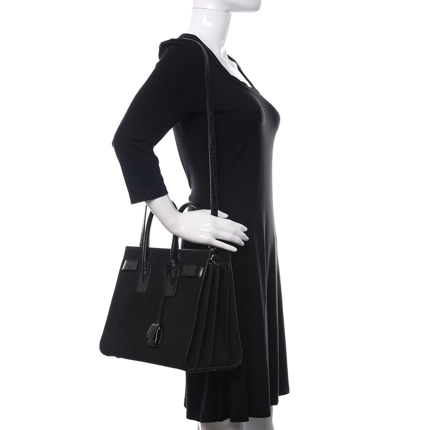 Saint Laurent Suede Crocodile Embossed Small Sac De Jour Black 3 of 15