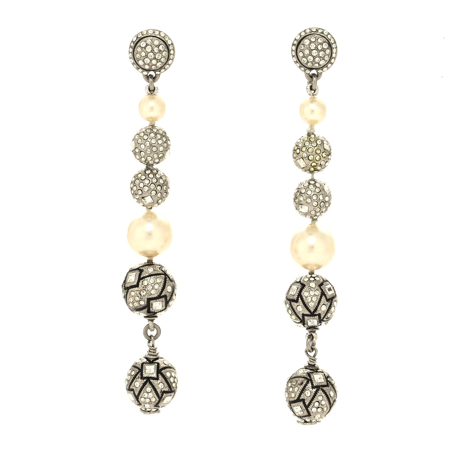 Pearl Crystal Long Drop Earrings Pearly White Gold