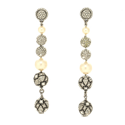 Chanel Pearl Crystal Long Drop Earrings Pearly White Gold 1 of 4