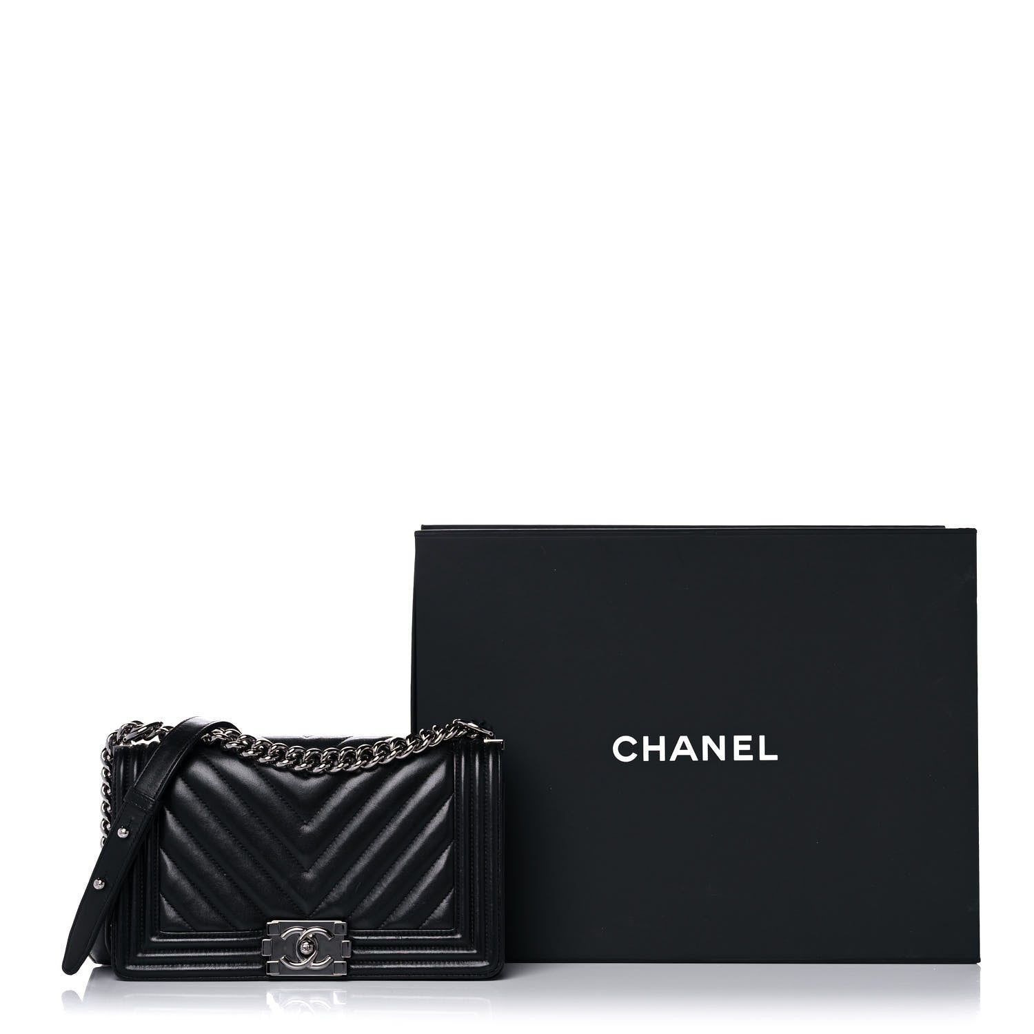 Chanel Calfskin Chevron Quilted Medium Boy Flap Black 17 of 17