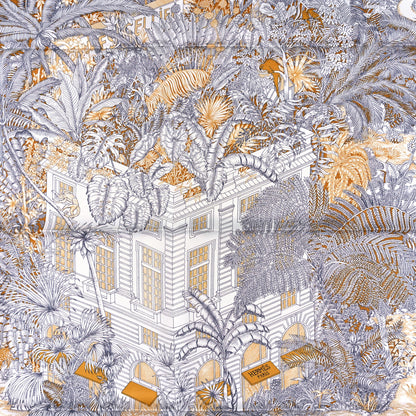 Hermes Silk Faubourg Tropical Scarf 90 Sepia White Caramel 2 of 5