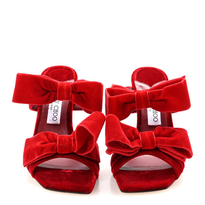 Jimmy Choo Velvet Bow Flaca 100 Sandals 38.5 Red 3 of 8