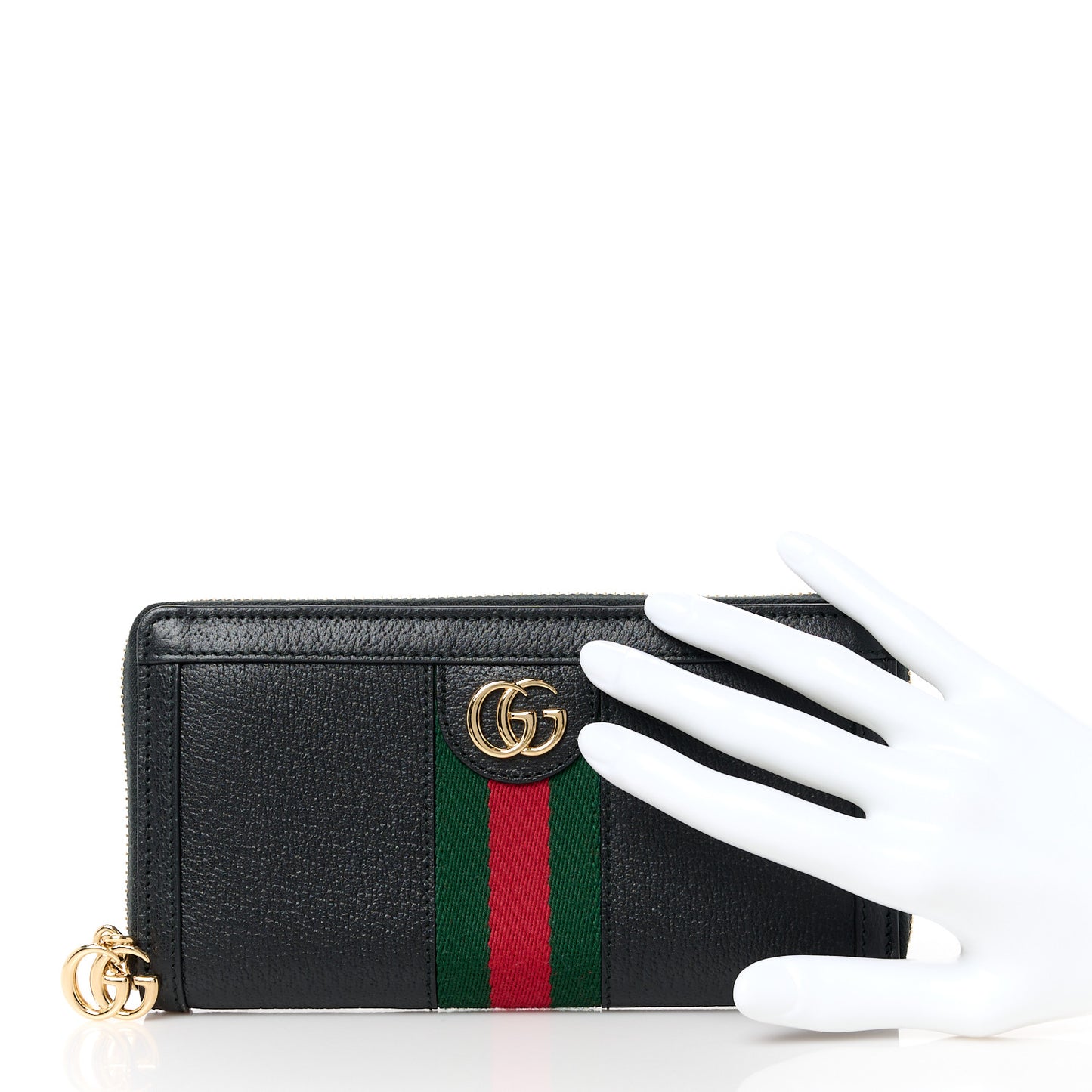 Calfskin Web Ophidia Zip Around Wallet Black