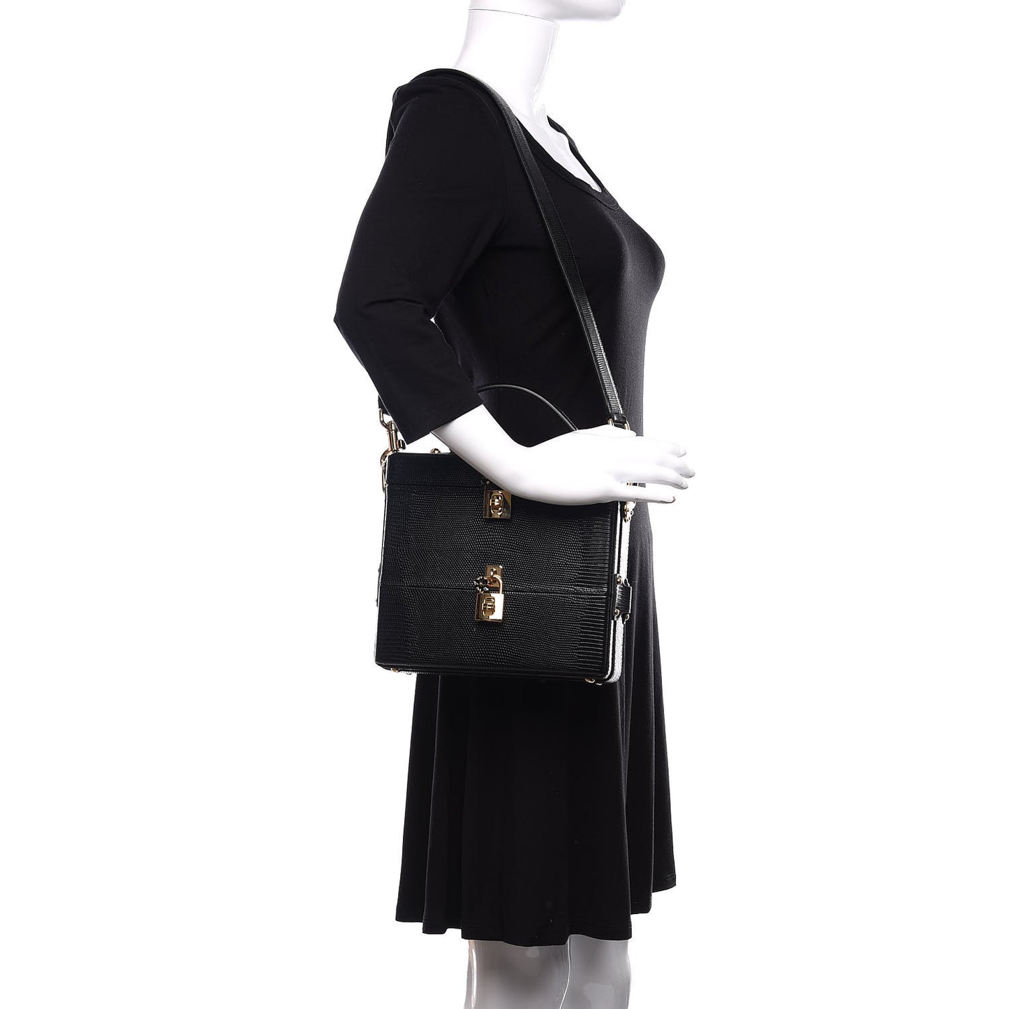 Lizard Embossed Calfskin Box Bag Black