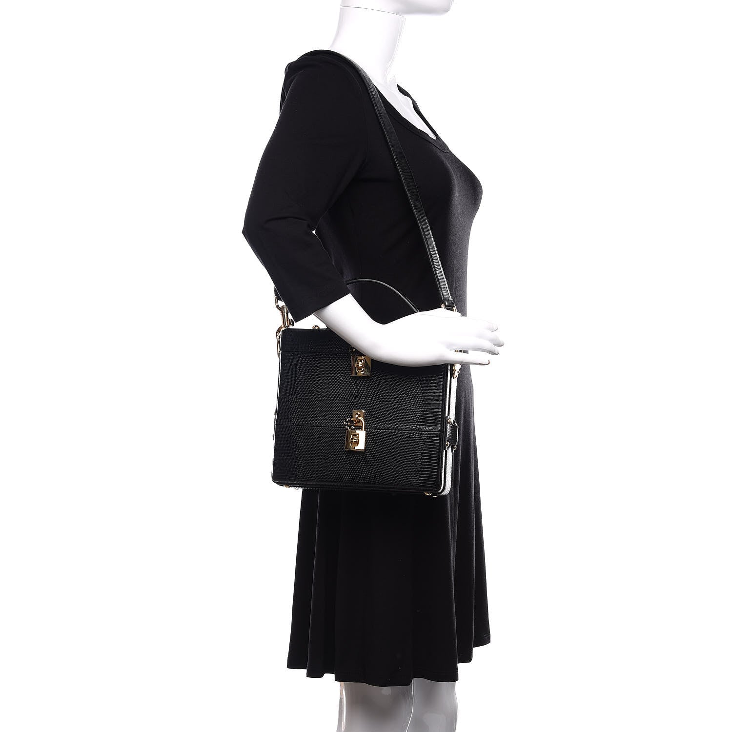 Dolce & Gabbana Lizard Embossed Calfskin Box Bag Black 2 of 10