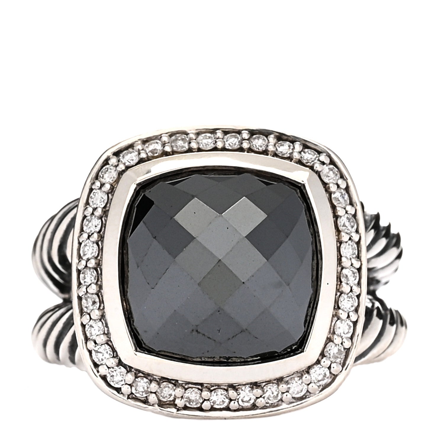 David Yurman Sterling Silver Diamond Hematine 11mm Albion Ring 50 5.5 1 of 3