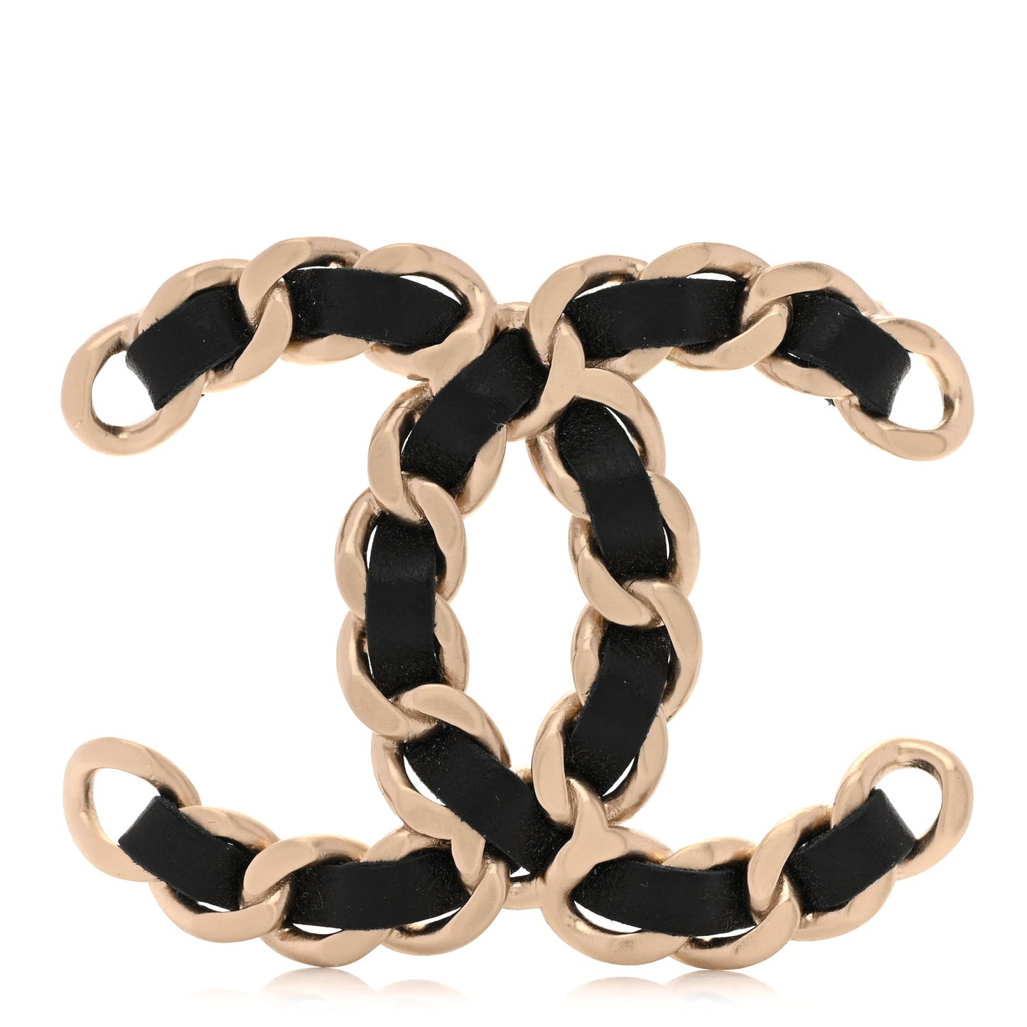 Lambskin Chain CC Brooch Black Gold