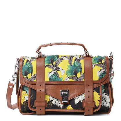 Proenza Schouler Canvas Tropical Printed Medium PS1 Satchel Brown 1 of 15