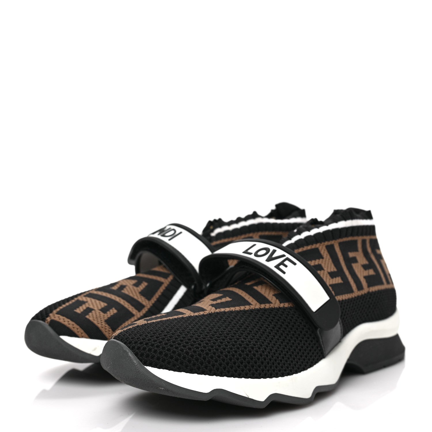 Fendi Stretch Yarn FF Stiff Band Rockoko Sneakers 38.5 Black White Tobacco 3 of 7