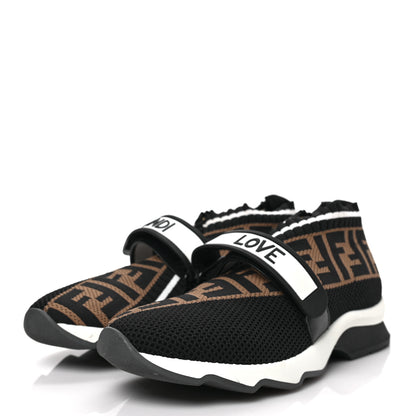 Fendi Stretch Yarn FF Stiff Band Rockoko Sneakers 38.5 Black White Tobacco 3 of 7