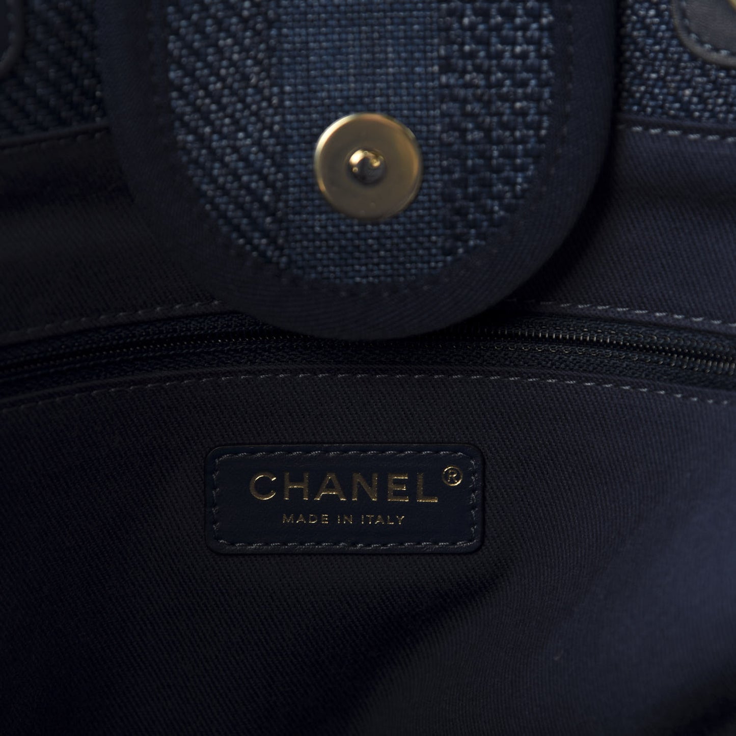 Mixed Fibers Striped Medium Deauville Tote Navy Blue