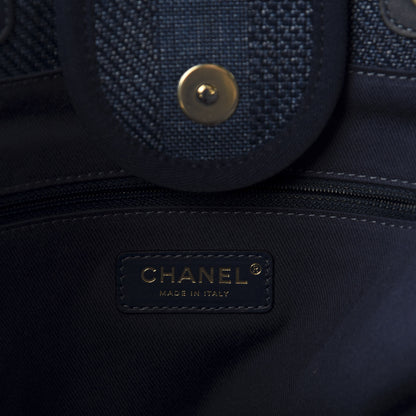 Chanel Mixed Fibers Striped Medium Deauville Tote Navy Blue 9 of 11