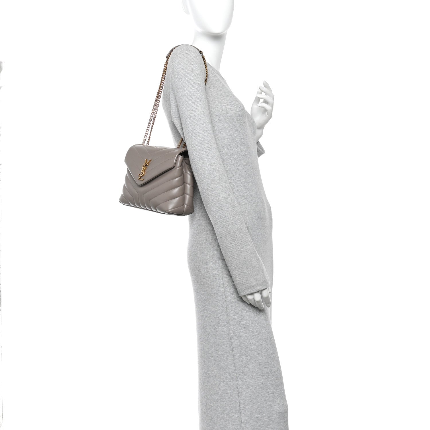 Saint Laurent Calfskin Y Quilted Monogram Small Loulou Chain Satchel Greyish Brown 2 of 11