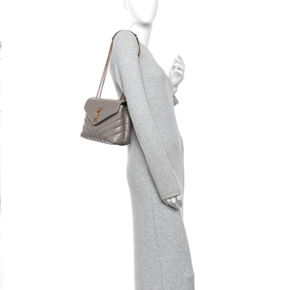 Saint Laurent Calfskin Y Quilted Monogram Small Loulou Chain Satchel Greyish Brown 2 of 11
