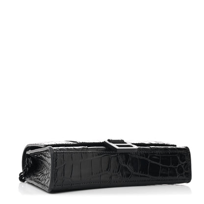Balenciaga Shiny Calfskin Monochrome Crocodile Embossed Hourglass Chain Bag Black 4 of 9