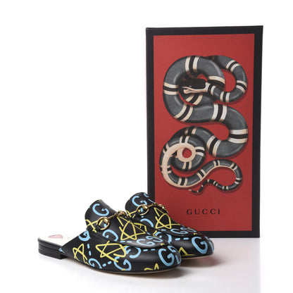 Gucci Calfskin GucciGhost Print Womens Princetown Slippers 36.5 Black New Acquamarine 10 of 10