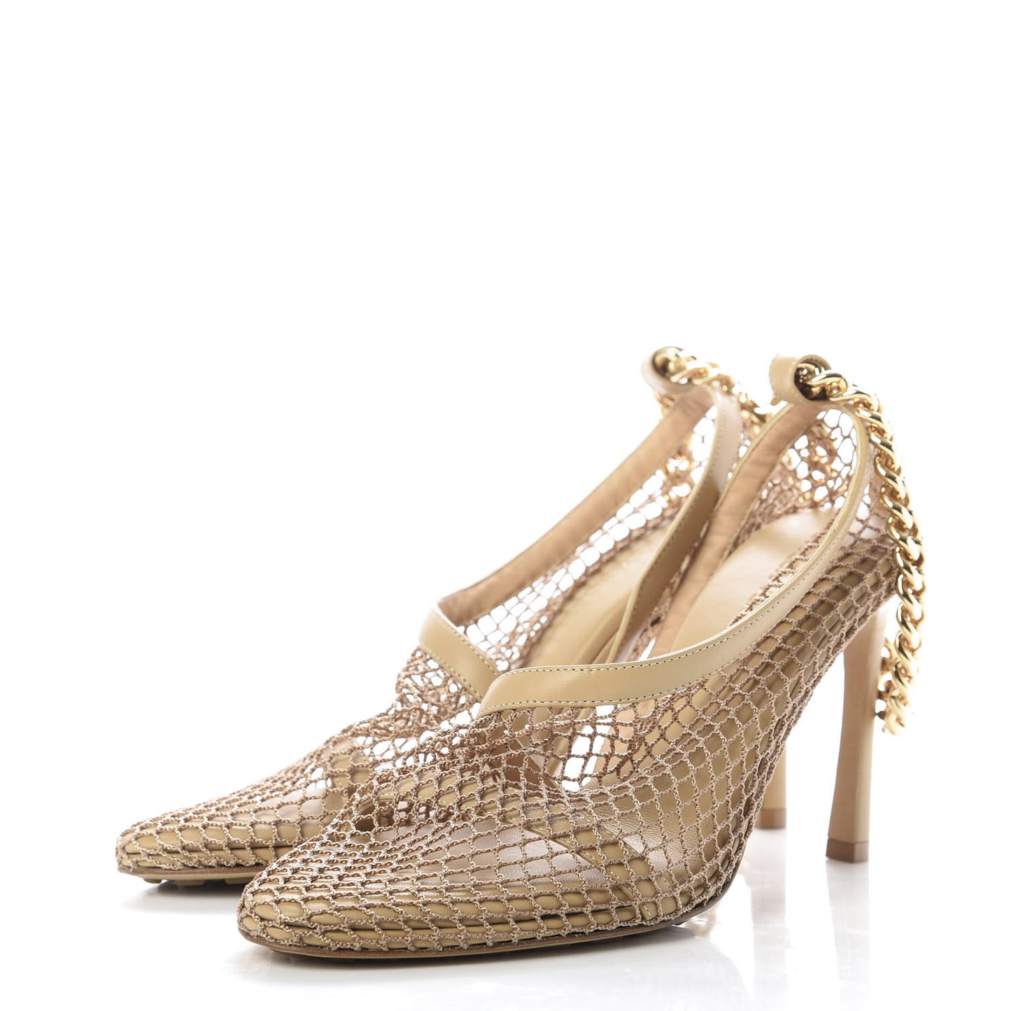 Mesh Nappa Chunky Chain Sandals 35 Beige Pony