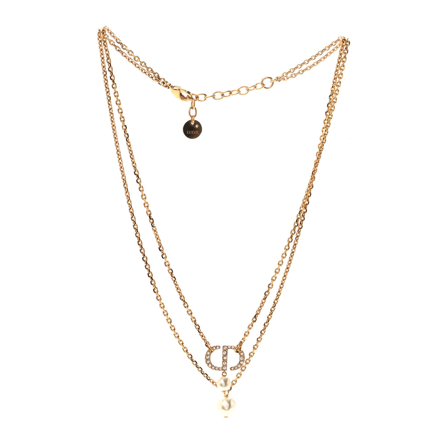 Crystal Pearl CD Drop Necklace Gold