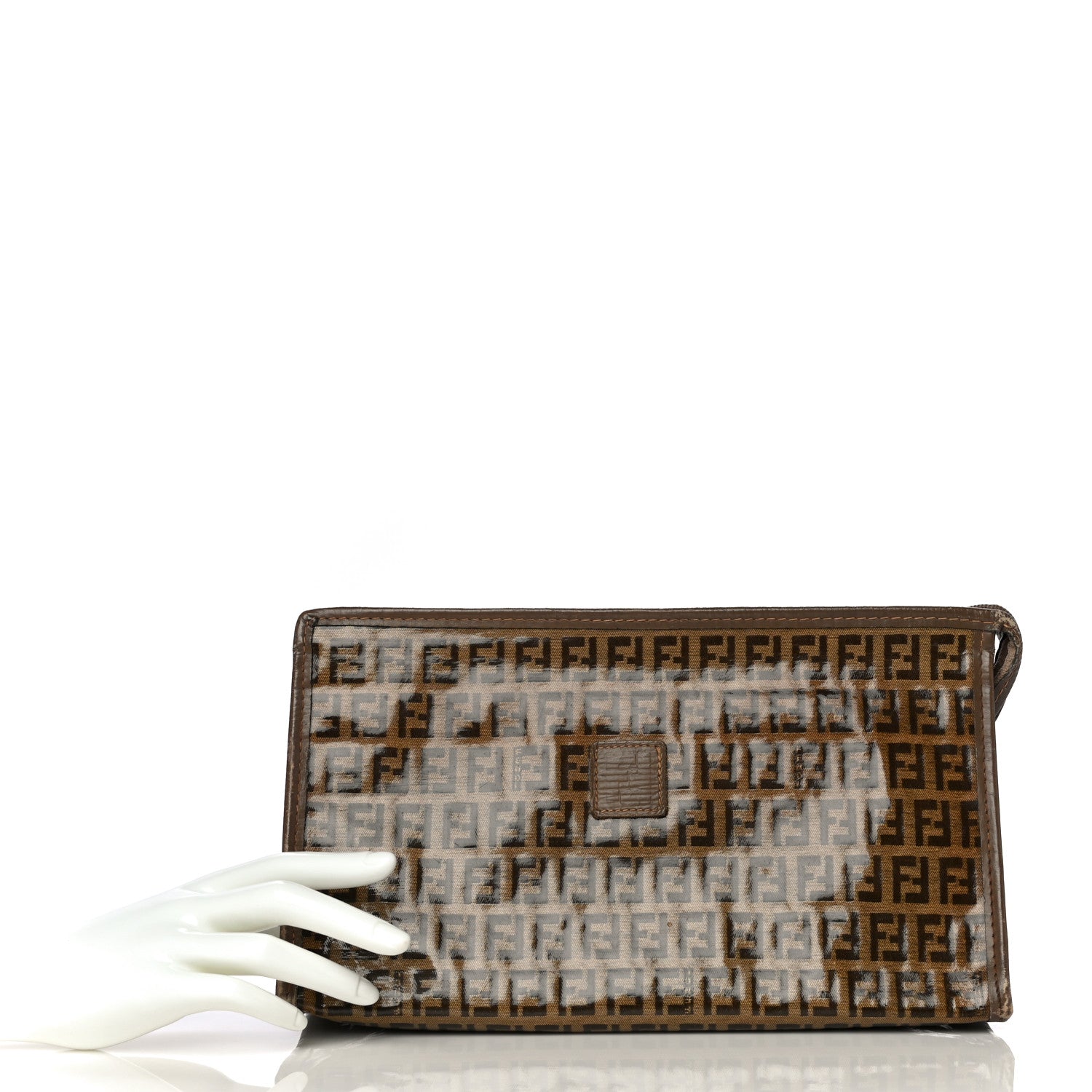 Fendi Vinyl Zucchino Zip Pouch Tobacco 2 of 17