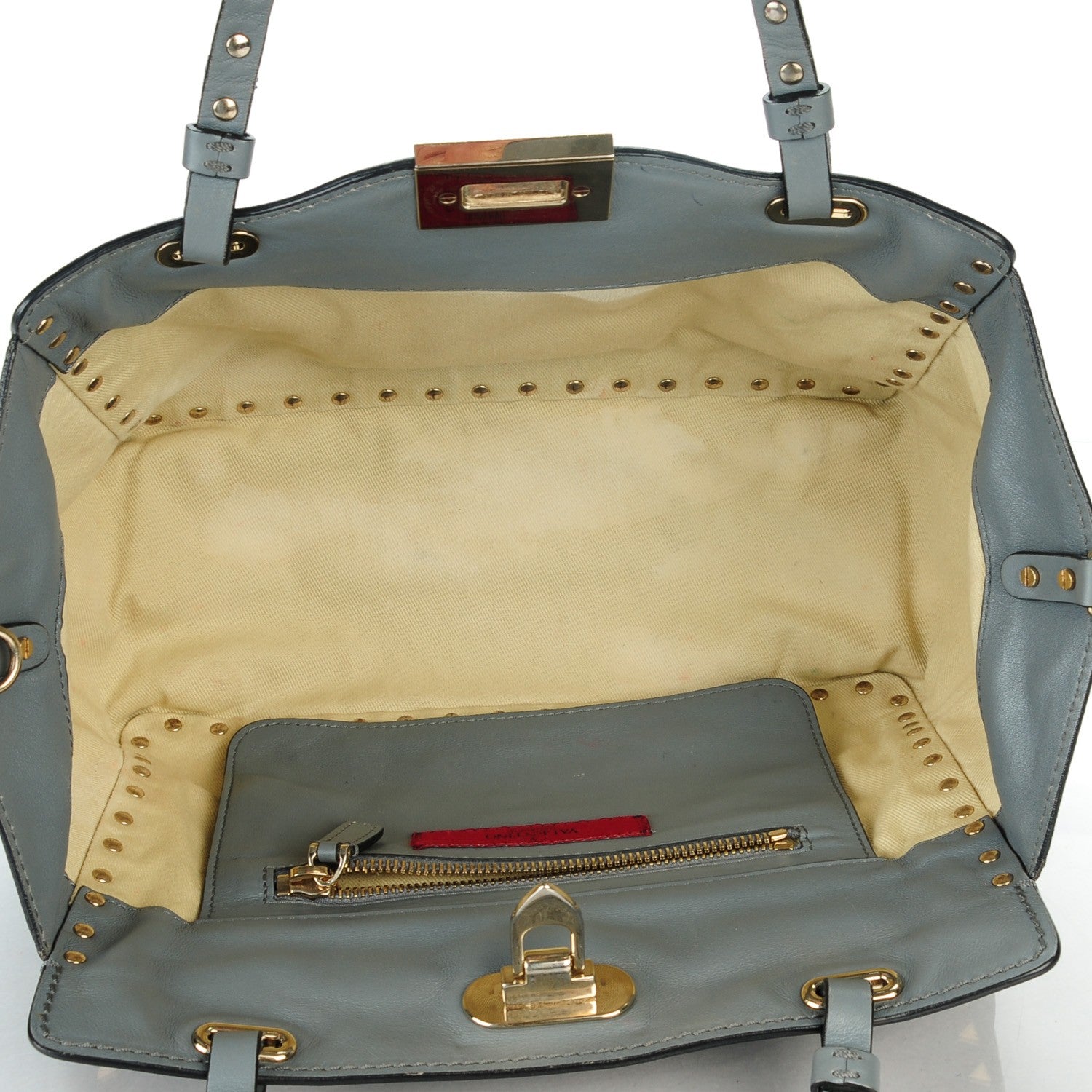 Valentino Garavani Vitello Small Rockstud Tote Stone 5 of 7