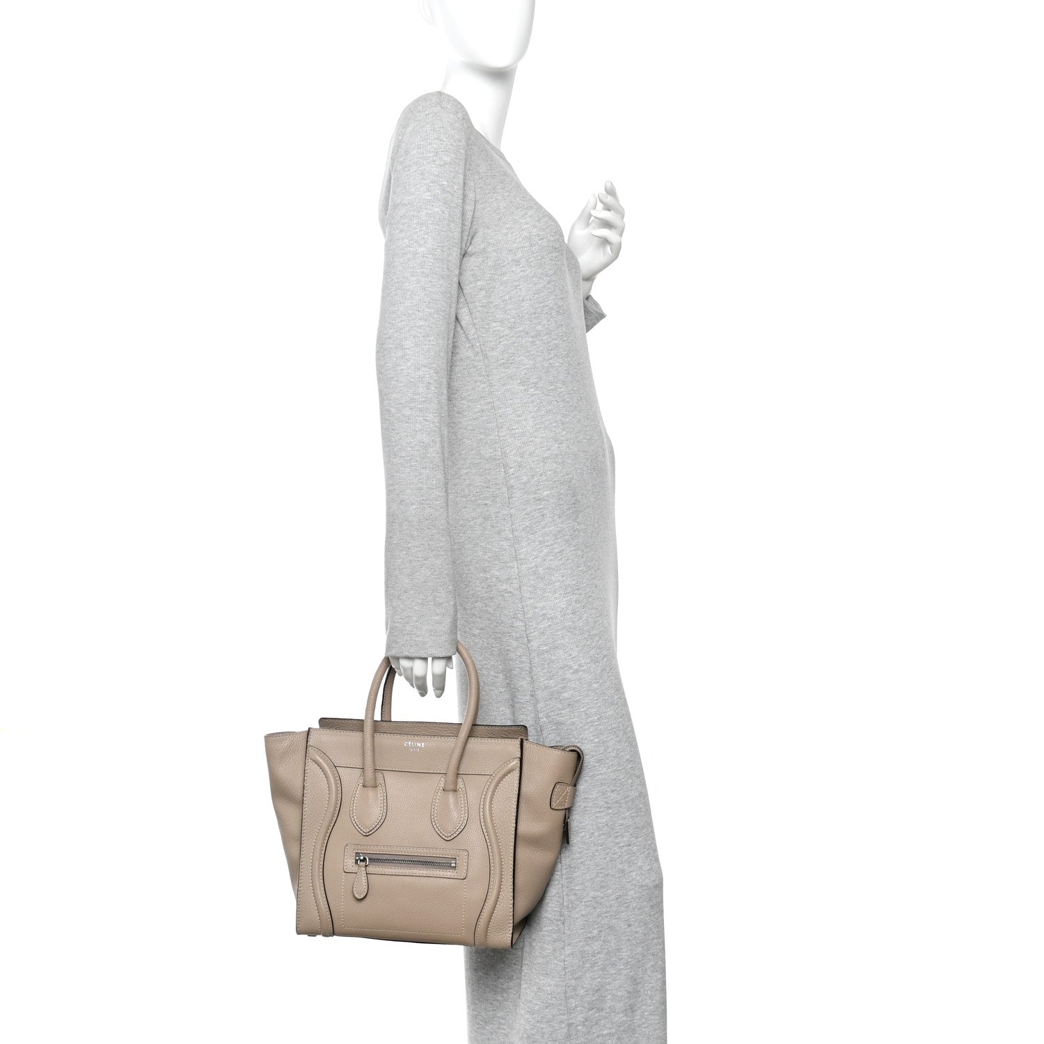Celine Drummed Calfskin Micro Luggage Dune 2 of 10