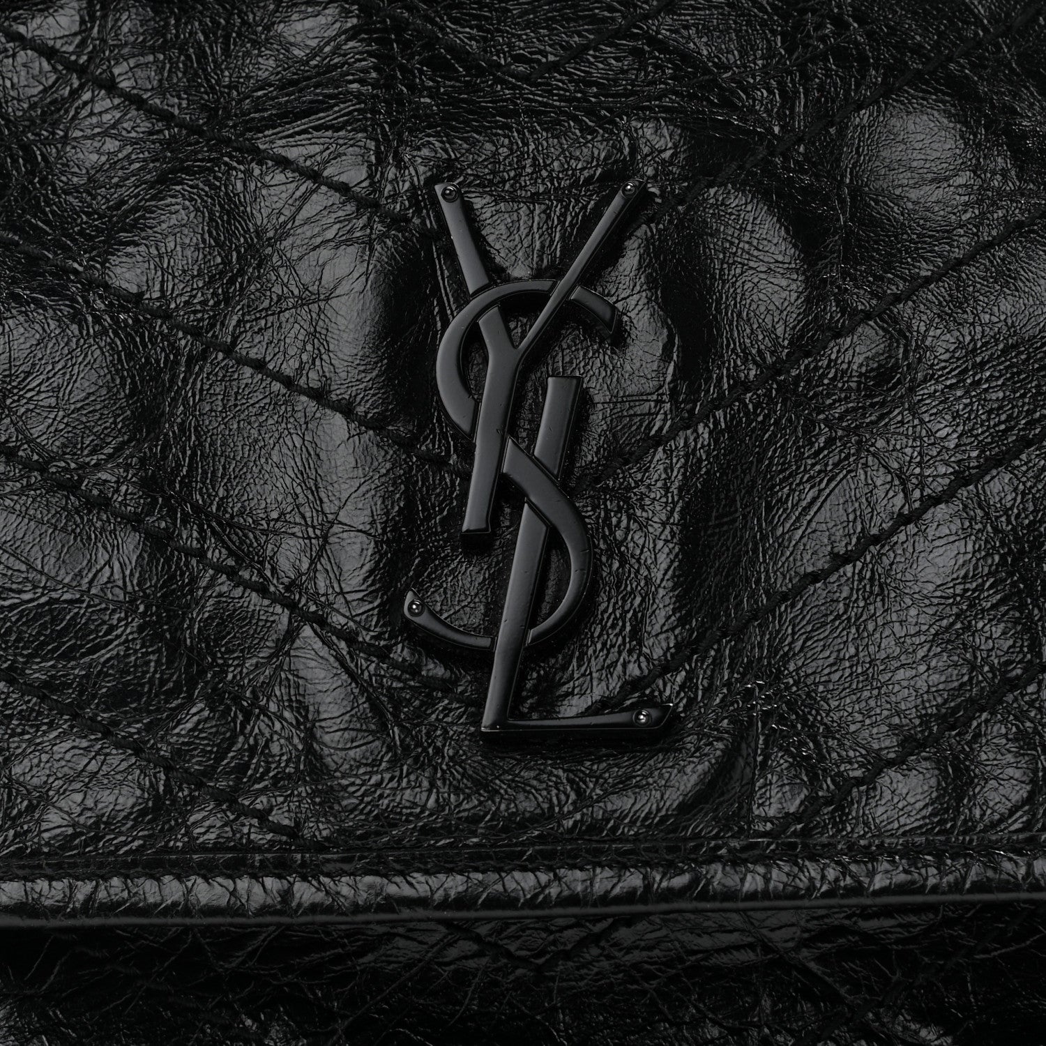 Saint Laurent Crinkled Calfskin Matelasse Monogram Medium Niki Chain Satchel Black 8 of 10
