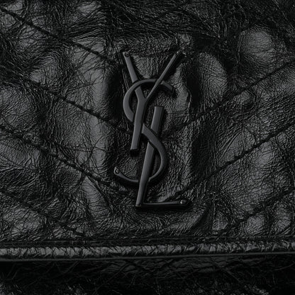 Saint Laurent Crinkled Calfskin Matelasse Monogram Medium Niki Chain Satchel Black 8 of 10