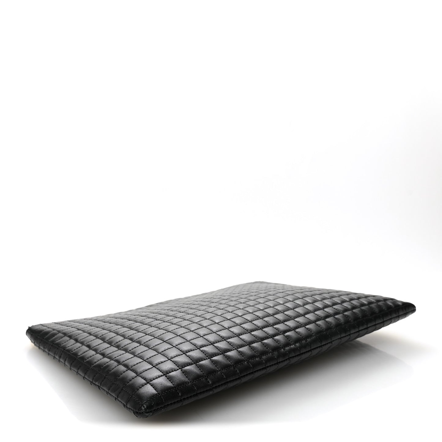 Calfskin Quilted C Charm Pouch Black