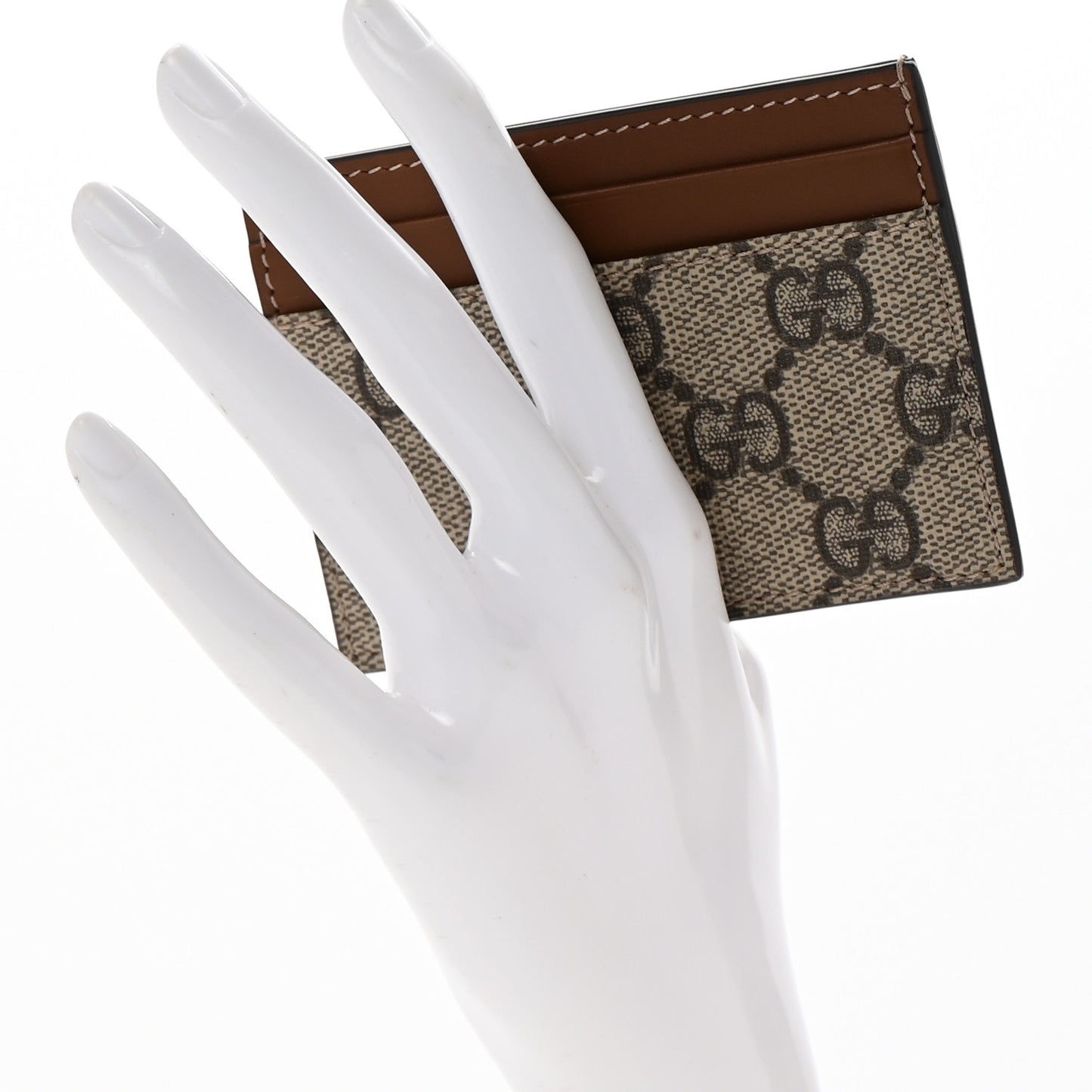 GG Supreme Monogram Calfskin Card Holder Beige Ebony Cuir