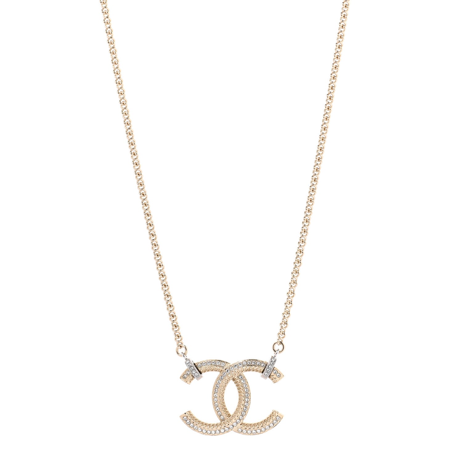 Chanel Crystal CC Pendant Necklace Gold 1 of 7