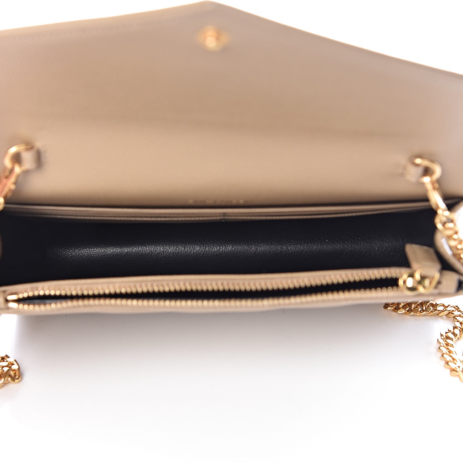 Saint Laurent Grain De Poudre Matelasse Chevron Monogram Envelope Chain Wallet Dark Latte 5 of 10