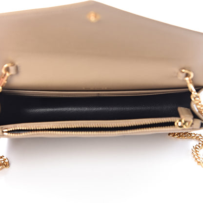 Saint Laurent Grain De Poudre Matelasse Chevron Monogram Envelope Chain Wallet Dark Latte 5 of 10