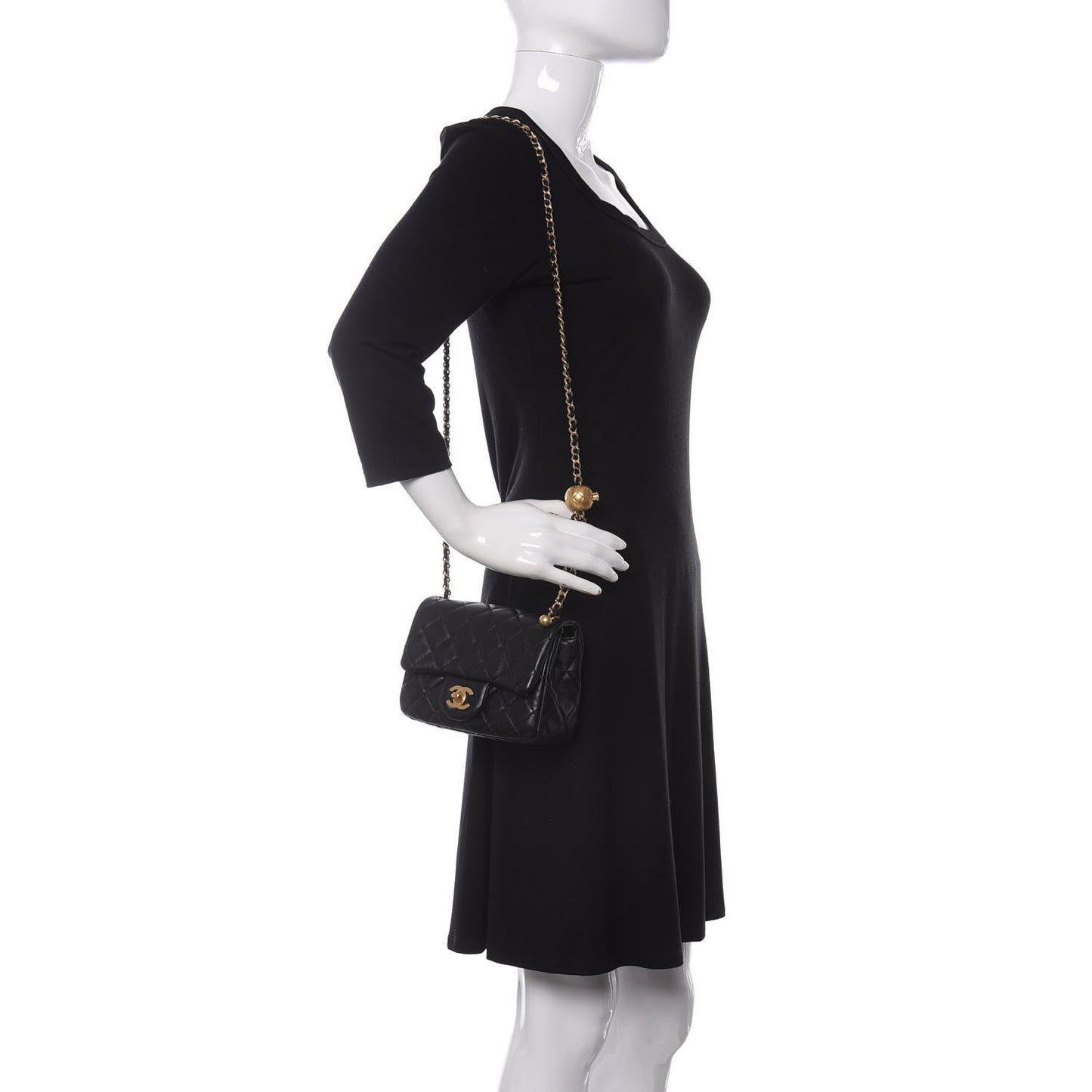 Lambskin Quilted Mini Pearl Crush Flap Black