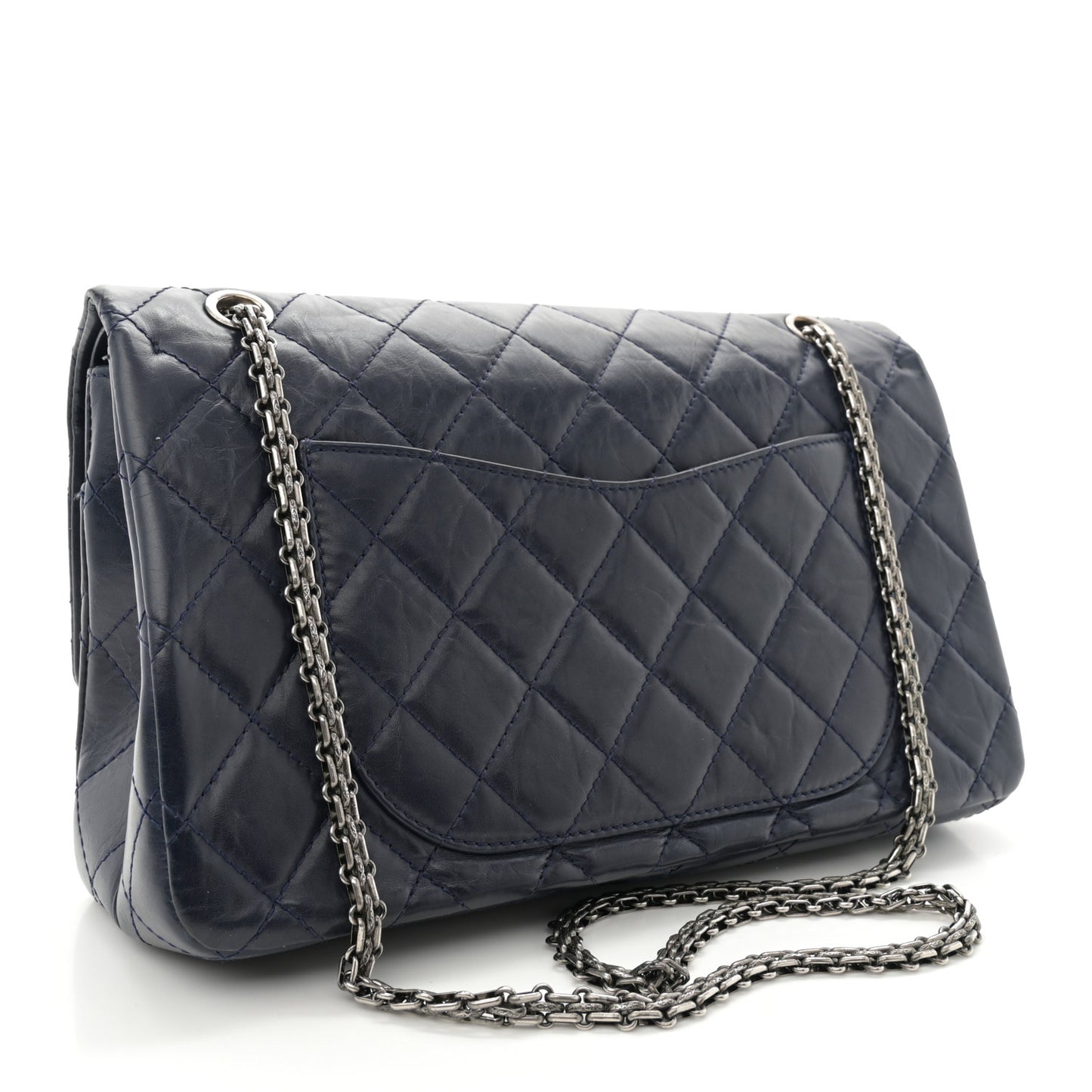 Aged Calfskin Quilted 2.55 Reissue 227 Flap Navy Blue