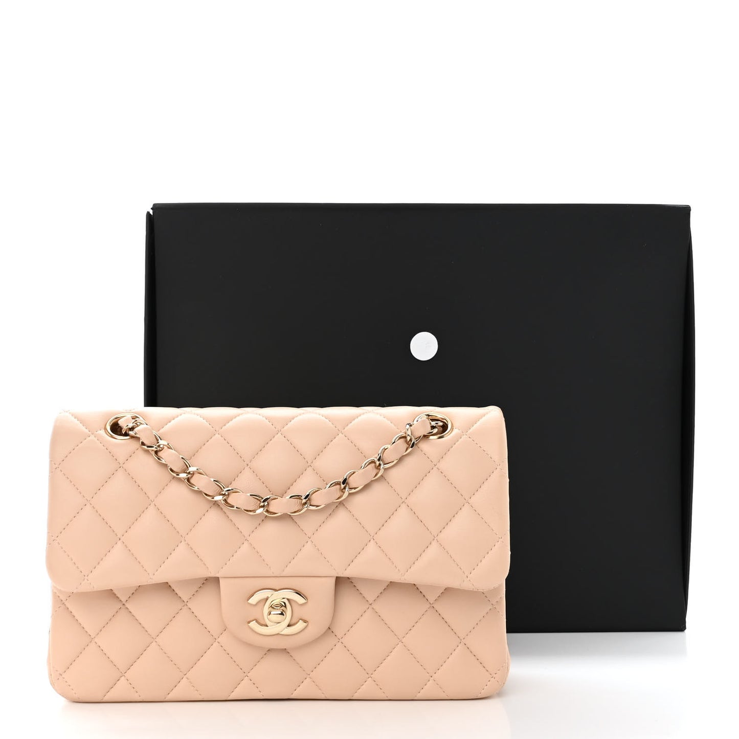 Lambskin Quilted Small Double Flap Beige