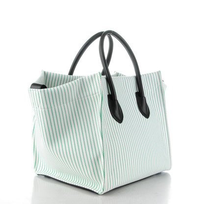 Celine Cotton Canvas Striped Medium Phantom Luggage White Green 3 of 9