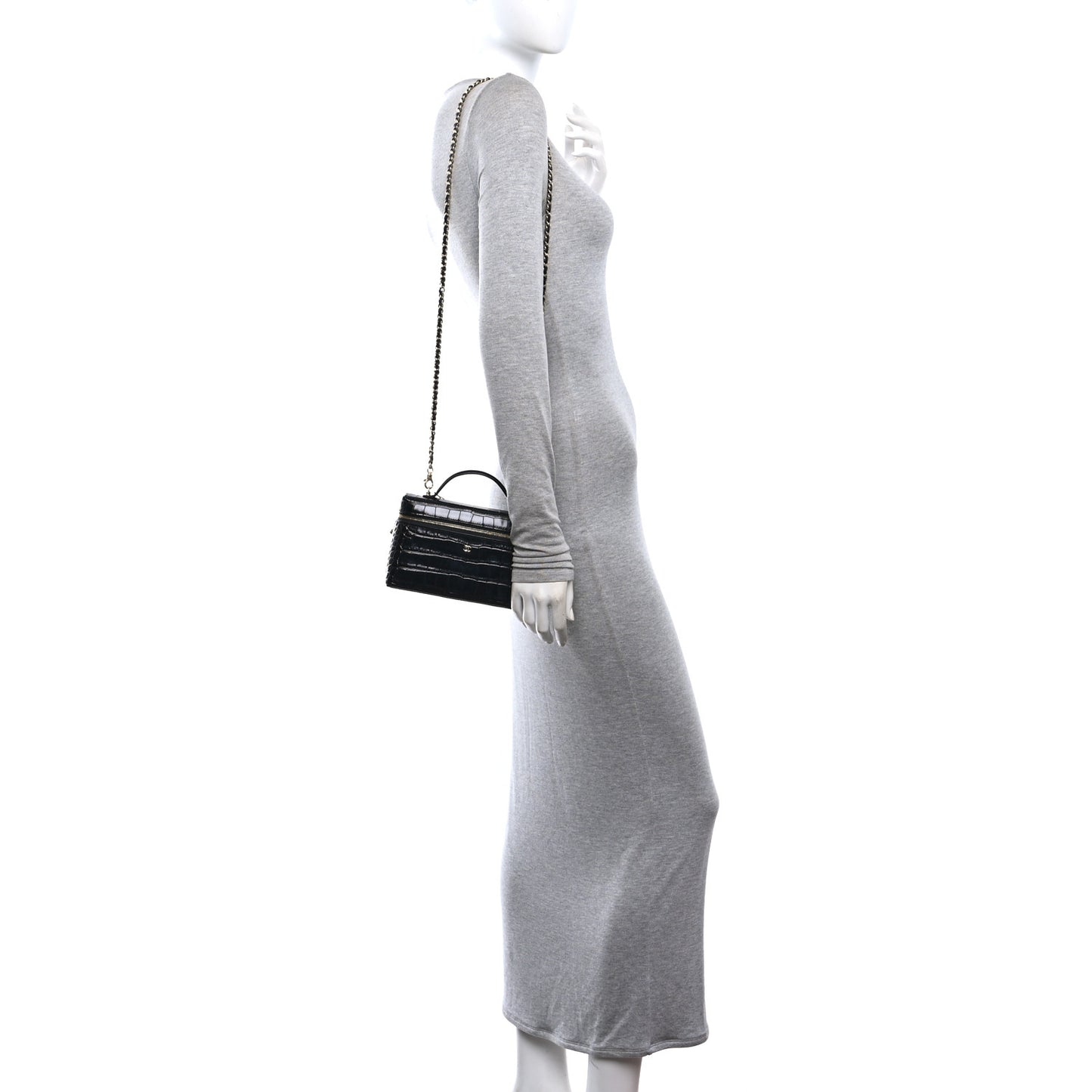 Calfskin Crocodile Embossed Crococo Exoticoco Vanity With Chain Black