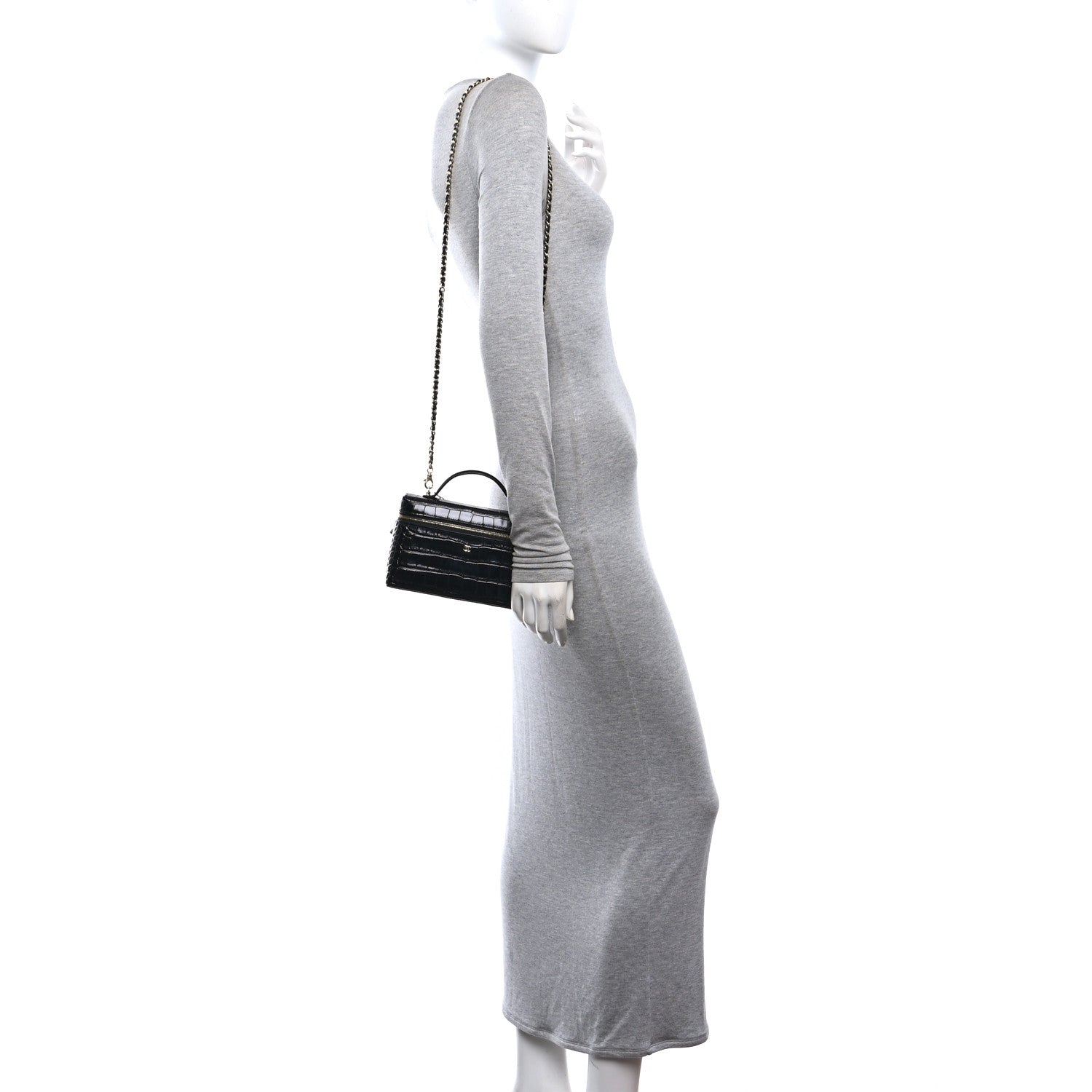 Chanel Calfskin Crocodile Embossed Crococo Exoticoco Vanity With Chain Black 2 of 11