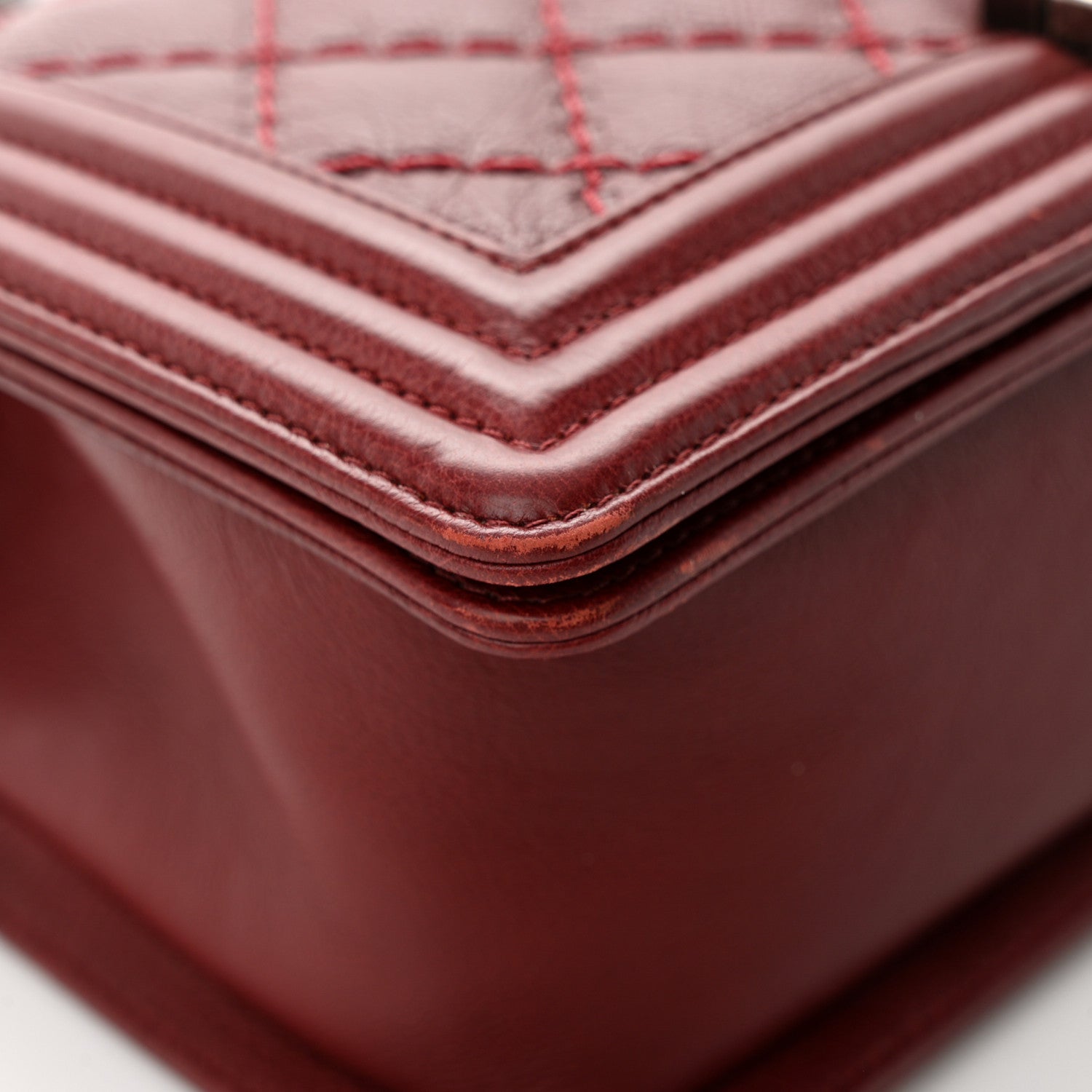 Chanel Calfskin Double Stitch Medium Boy Flap Burgundy 12 of 13
