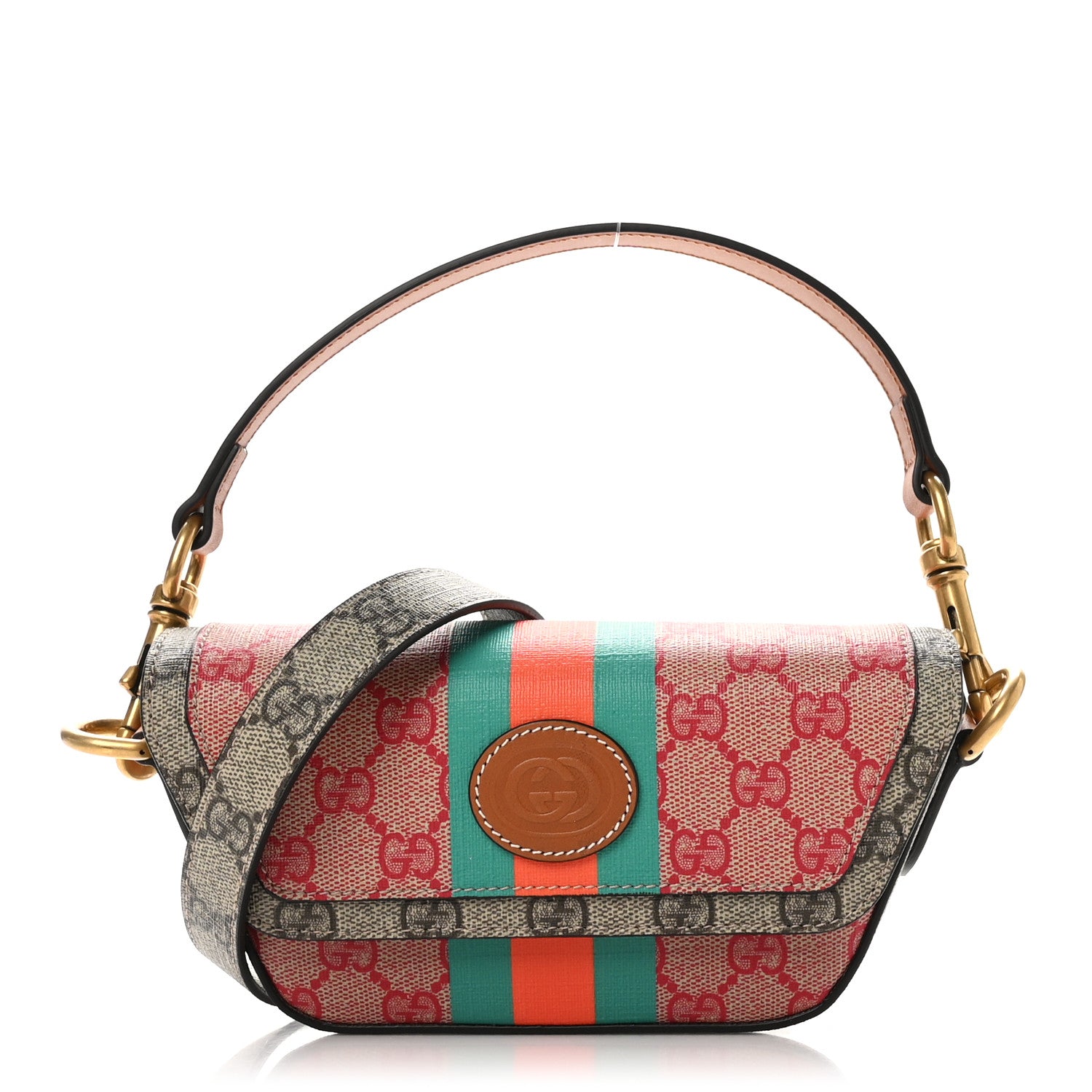 Gucci X DANS LE VERT GG Supreme Monogram Cuoio Web Mini Retro Interlocking G Top Handle Beige Rosso Ebony Harness Brown 1 of 12