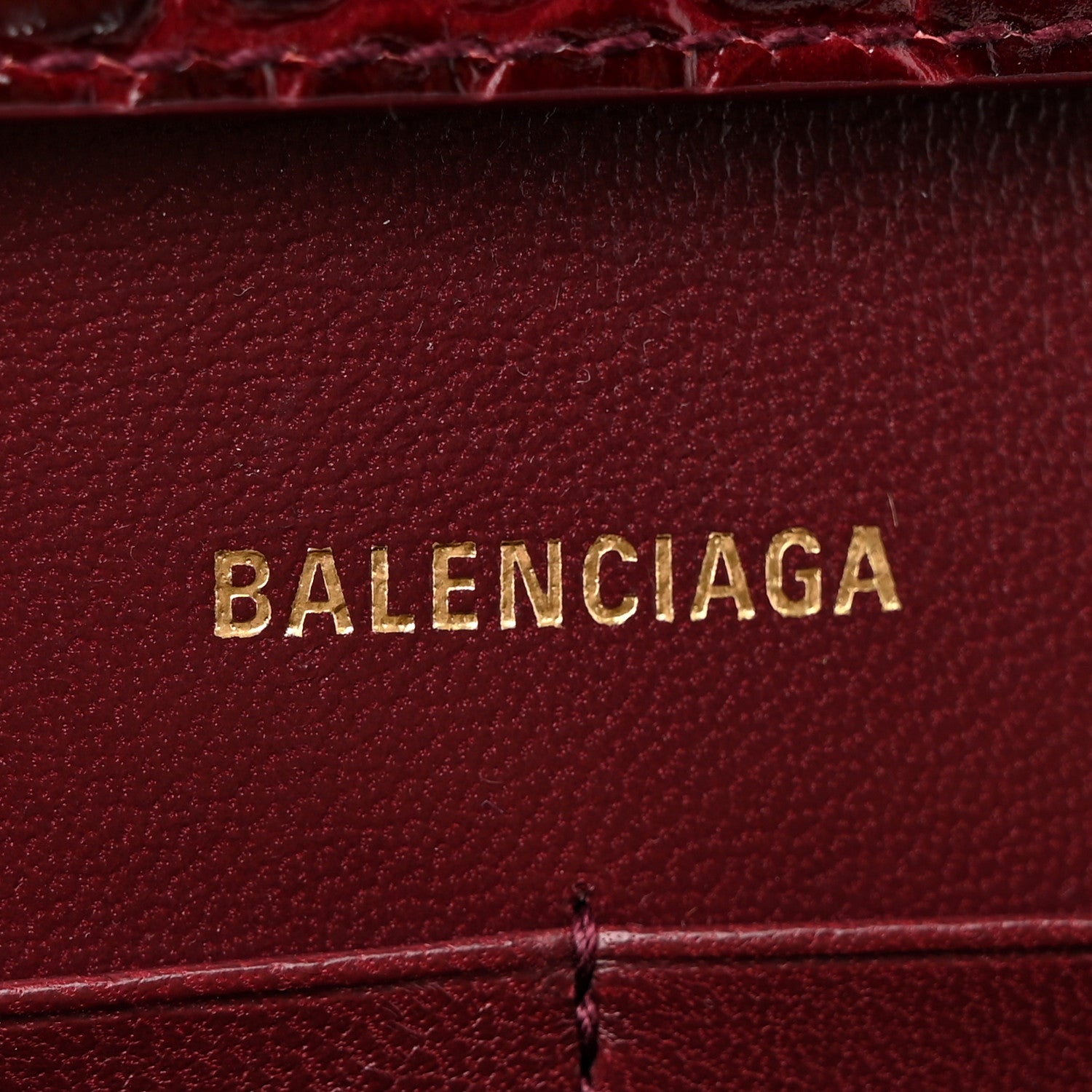 Balenciaga Shiny Calfskin Crocodile Embossed Hourglass Chain Bag Dark Red 6 of 11