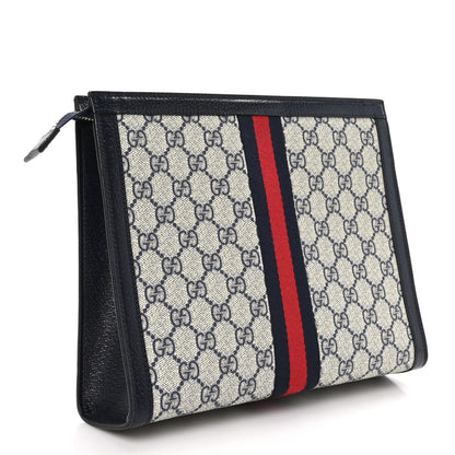 Gucci GG Supreme Monogram Web Ophidia Pouch Beige Blue 3 of 13