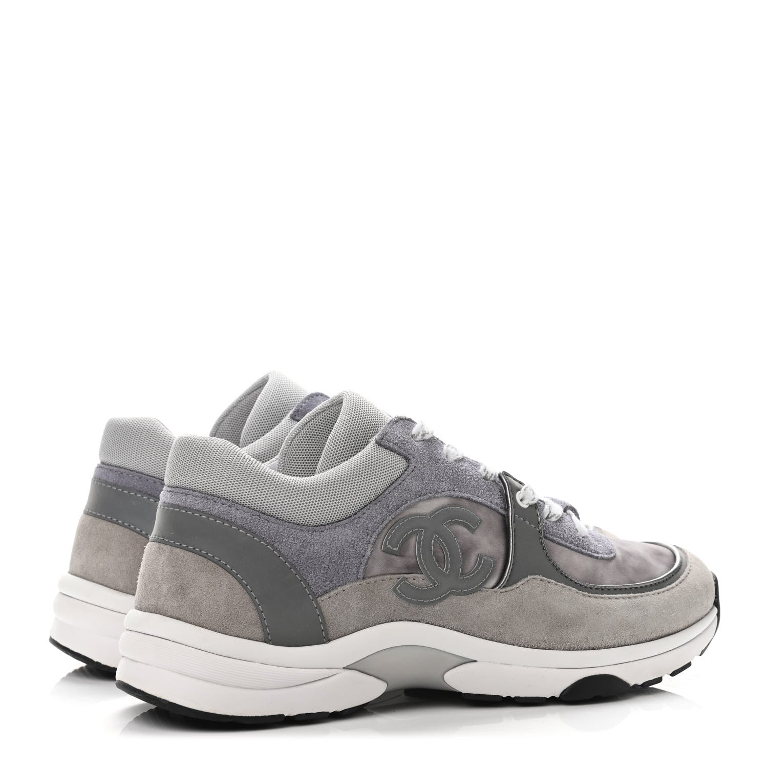 Chanel Fabric Calfskin Suede CC Sneakers 39 Dark Grey 3 of 4
