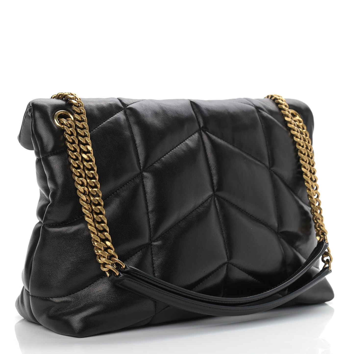 Lambskin Quilted Medium Loulou Puffer Monogram Chain Satchel Black