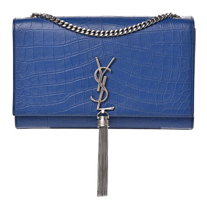 Saint Laurent Calfskin Crocodile Embossed Medium Classic Monogram Kate Tassel Satchel Bleu Majorelle 1 of 11